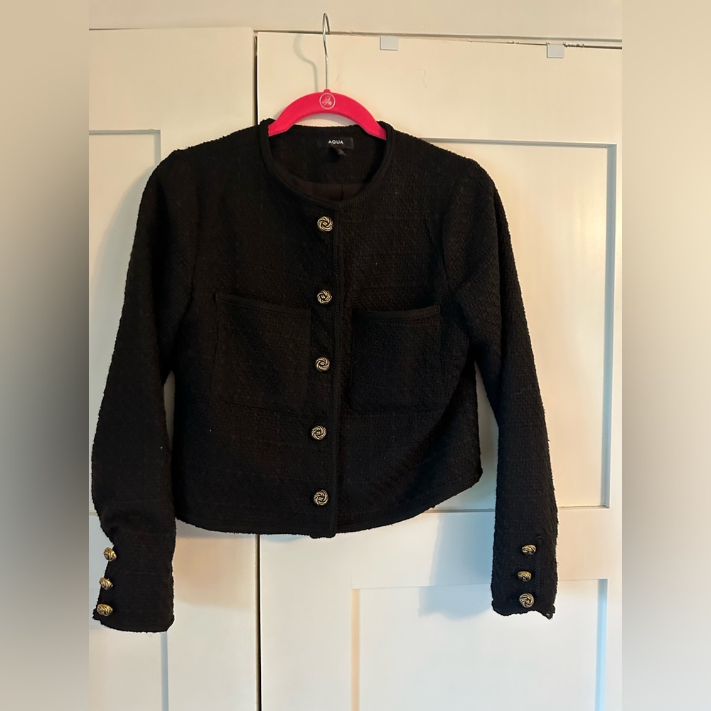 Black Textured Women's Jacket by Aqua